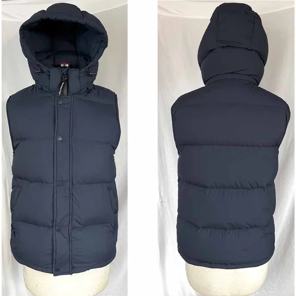 Aritzia Tna Women Medium Navy The Super Puff Vest Zip Hood  EUC - Picture 2 of 13